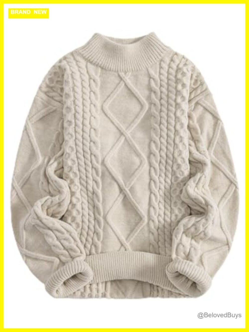 Oversized Turtleneck Cable Knit Pullover Sweater Chunky Knit Long Sleeve